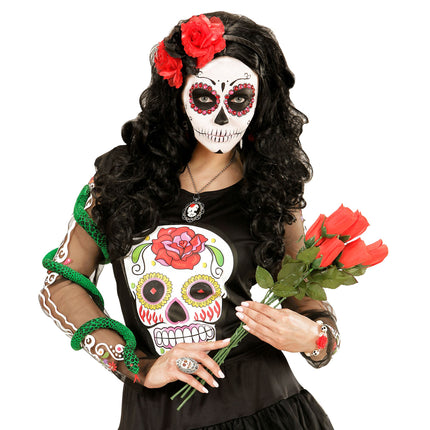 Diadema Día De Los Muertos Flores Rojo Negro