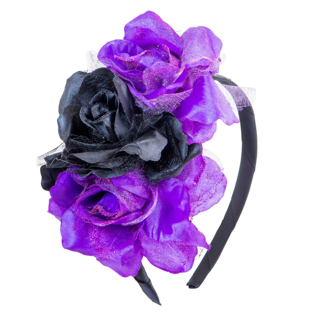 Diadema Día De Los Muertos Flores Moradas Negras