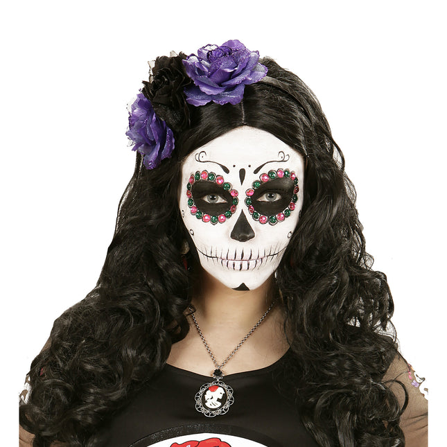 Diadema Día De Los Muertos Flores Moradas Negras