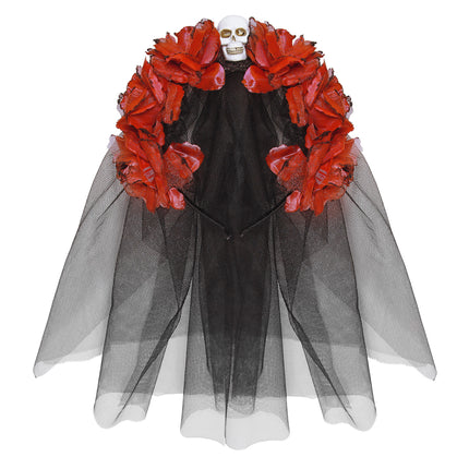 Diadema Halloween Velo Negro Rojo
