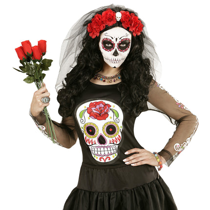 Diadema Halloween Velo Negro Rojo