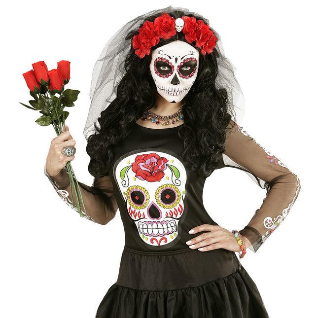 Diadema Halloween Velo Negro Rojo