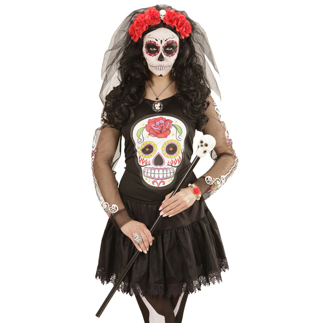 Diadema Halloween Velo Negro Rojo