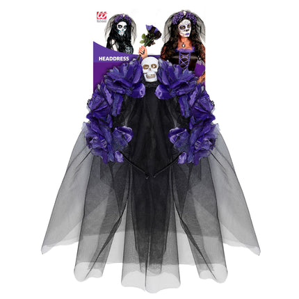 Diadema de Halloween Velo morado negro
