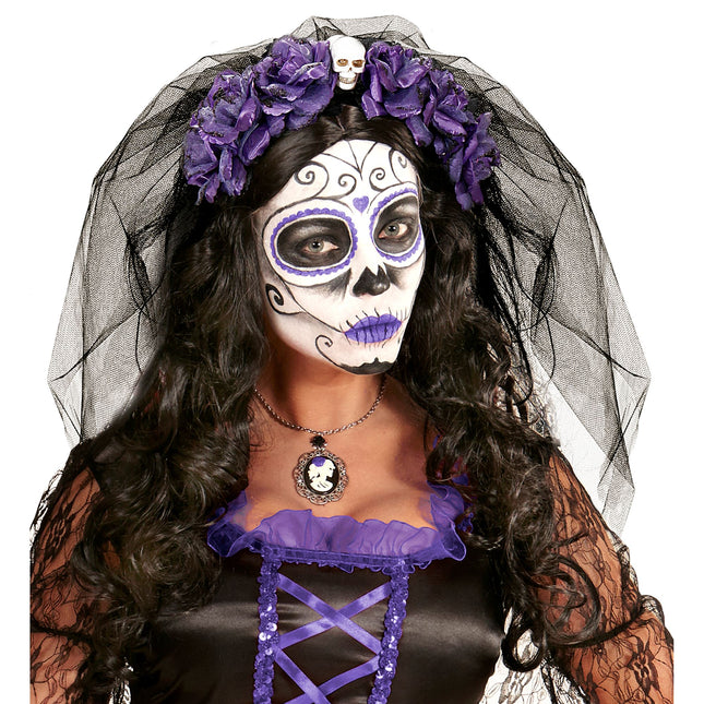 Diadema de Halloween Velo morado negro
