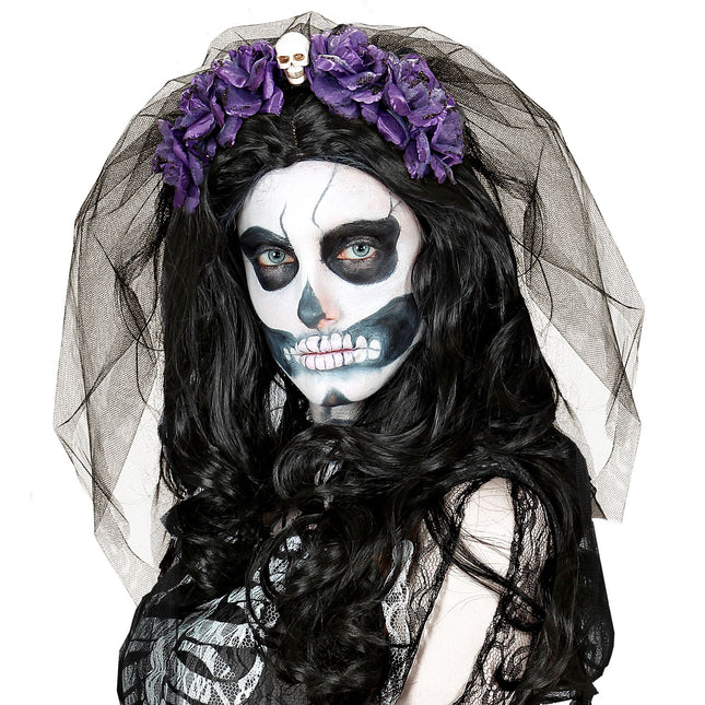 Diadema de Halloween Velo morado negro