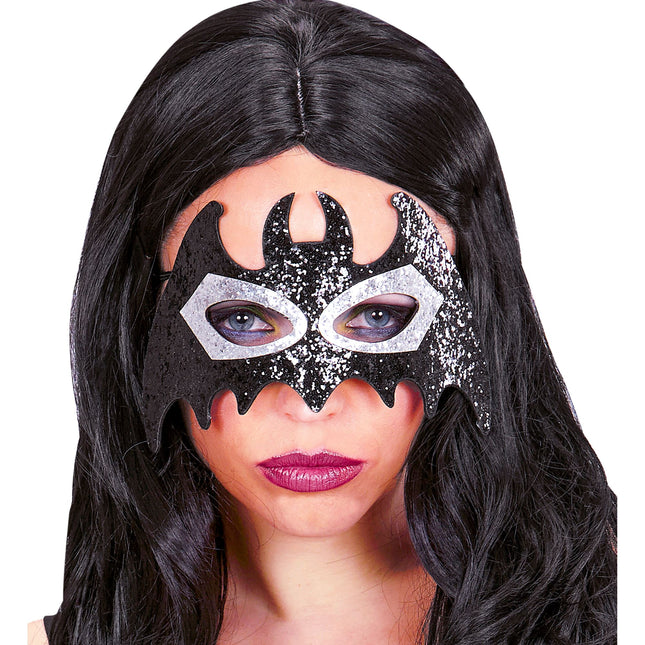 Máscara Halloween Ojos Murciélago Negro Plata