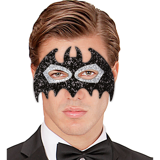 Máscara Halloween Ojos Murciélago Negro Plata