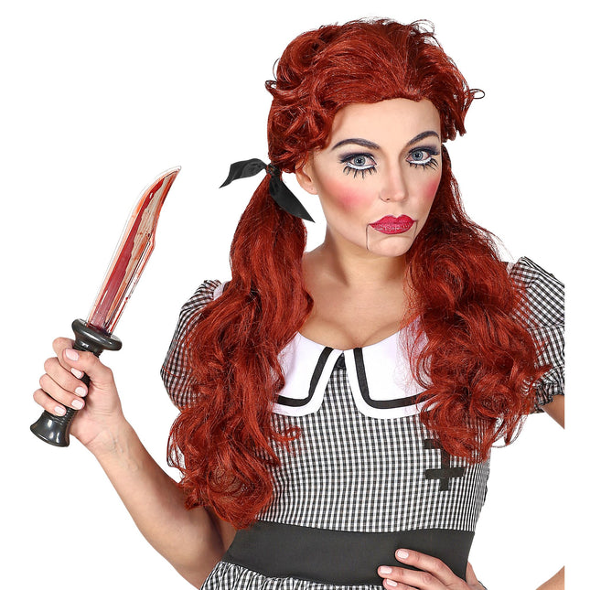 Peluca Halloween Muñeca Roja