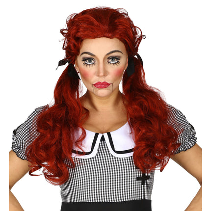 Peluca Halloween Muñeca Roja