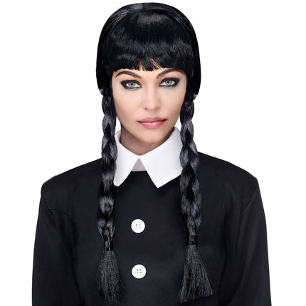 Peluca de Halloween Trenzas Negras