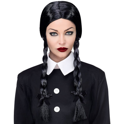 Peluca de Halloween Trenzas Negras Pelo Largo