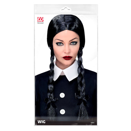 Peluca de Halloween Trenzas Negras Pelo Largo