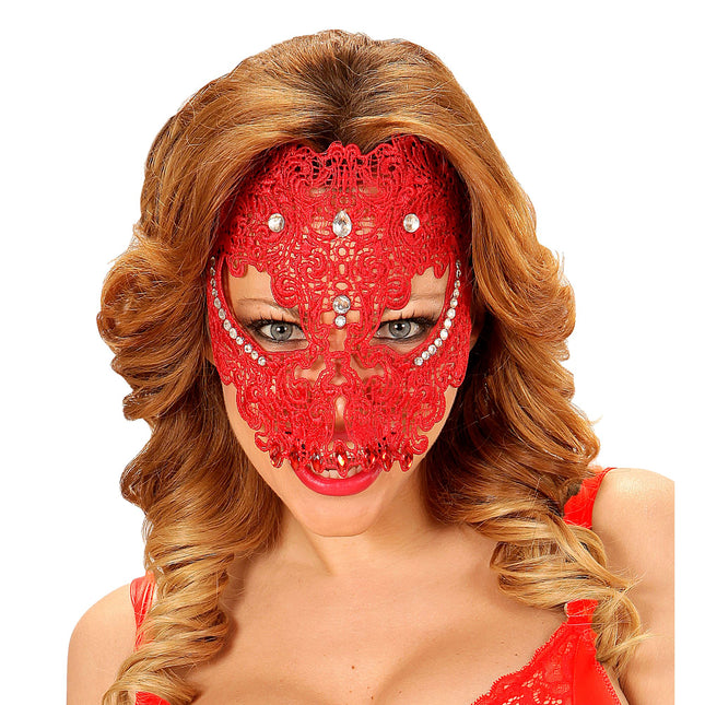 Máscara Roja Con Encaje