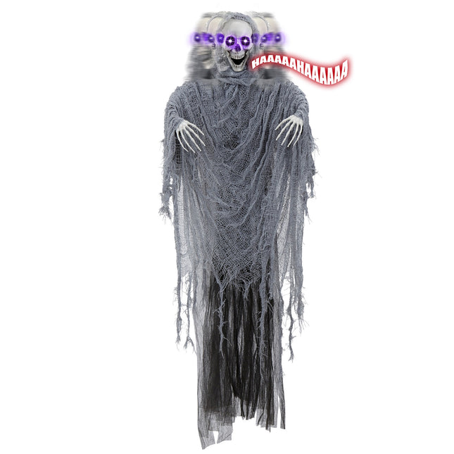 Muñeca Halloween Parca Gris Con Sonido, Luz Y Movimiento