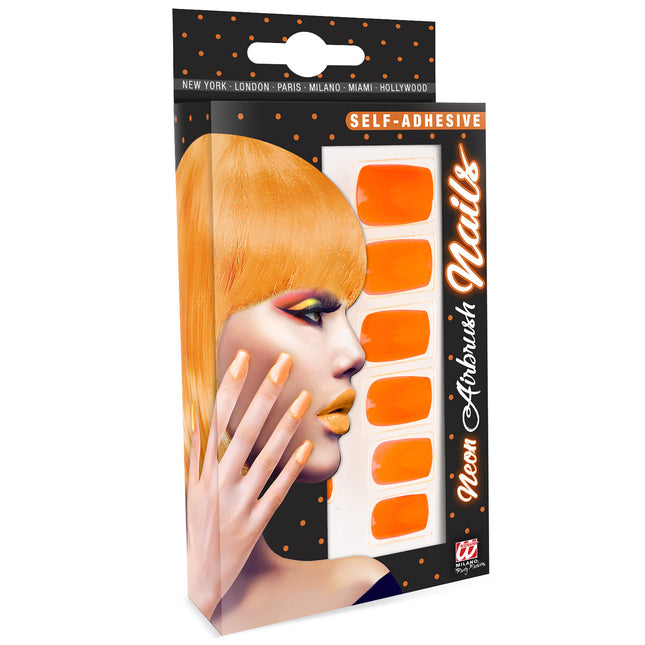 Uñas postizas naranja neón