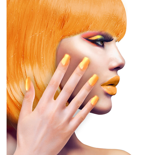 Uñas postizas naranja neón
