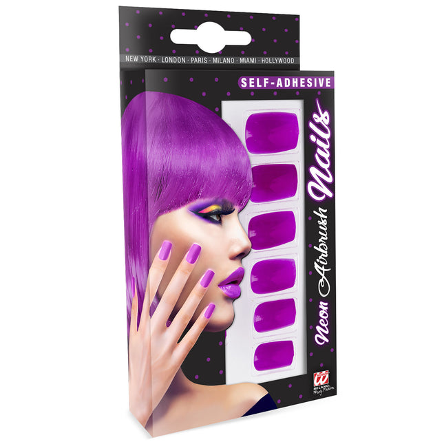 Uñas postizas morado neón