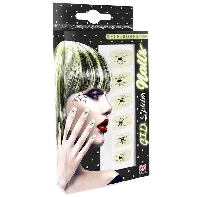 Uñas postizas de Halloween Araña que brilla en la oscuridad