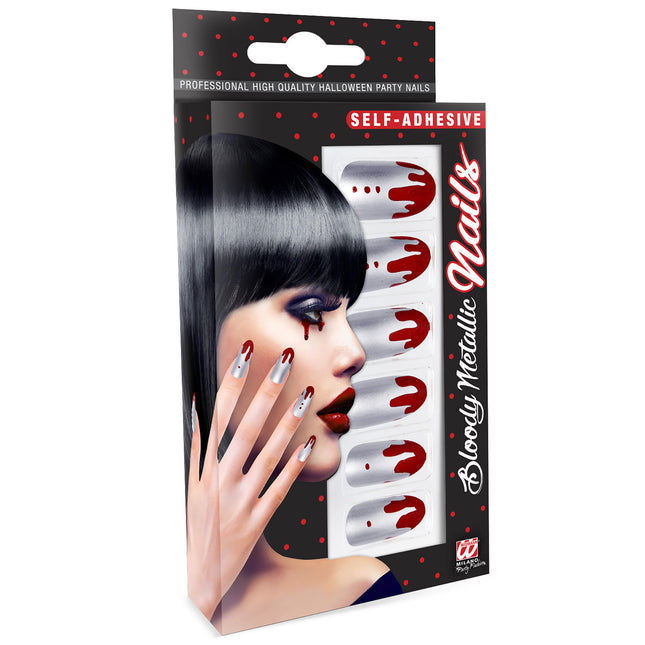 Uñas postizas de Halloween Sangre plateada