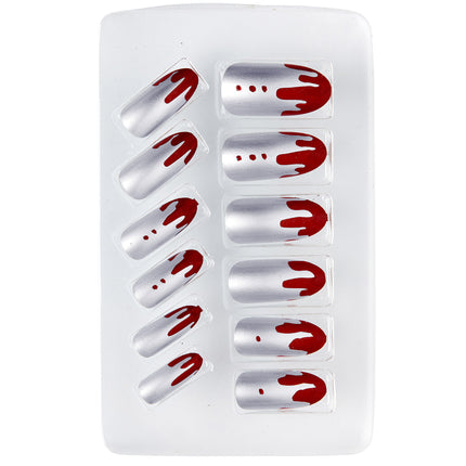 Uñas postizas de Halloween Sangre plateada