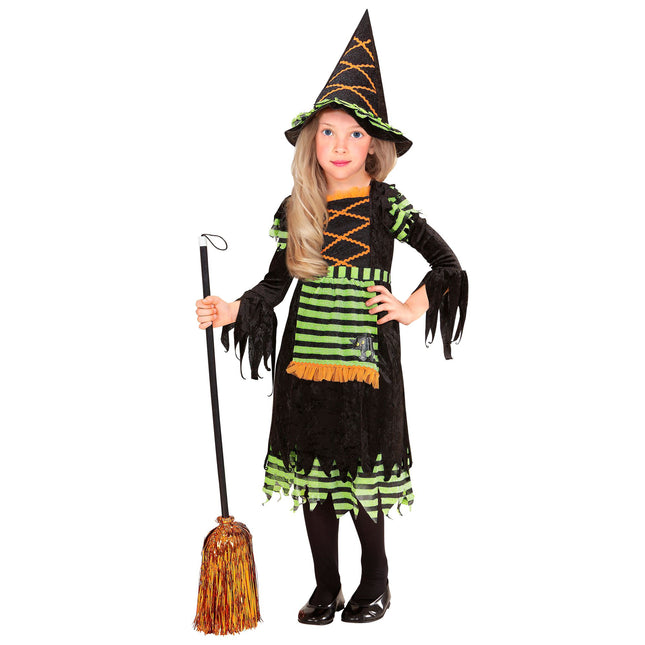 Vestido Halloween Negro Verde Niña Bruja