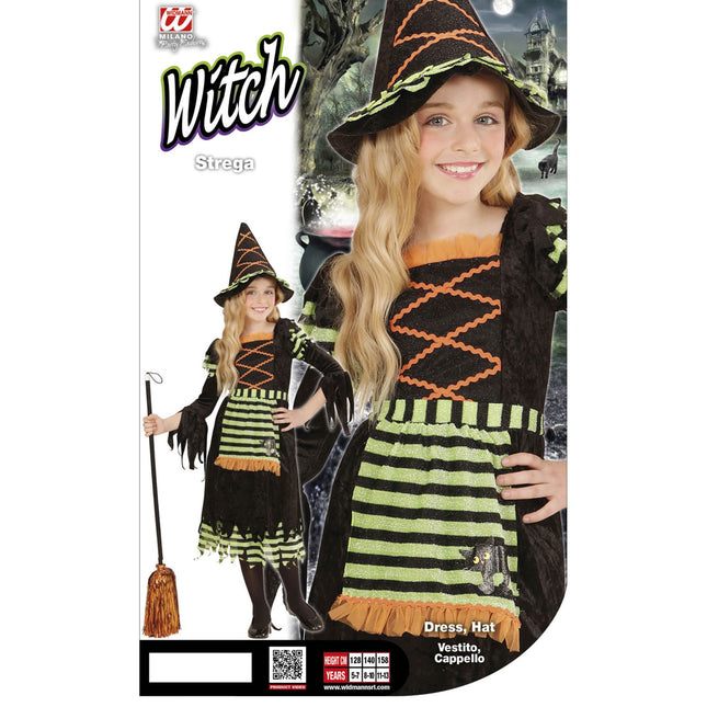 Vestido Halloween Negro Verde Niña Bruja