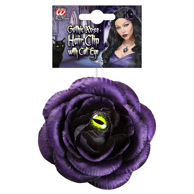 Pinza para el pelo de Halloween Rosa púrpura con ojo de gato