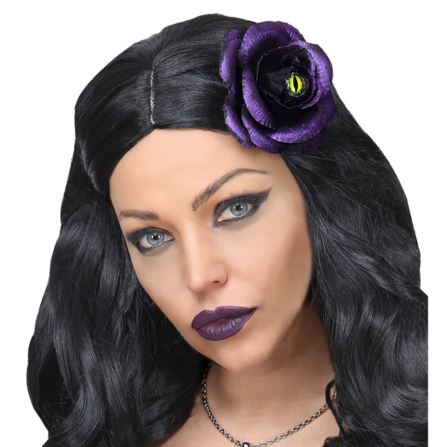 Pinza para el pelo de Halloween Rosa púrpura con ojo de gato