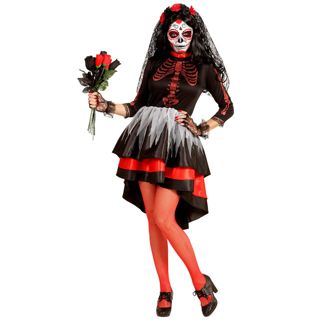 Vestido Día De Los Muertos Rojo Negro Señoras