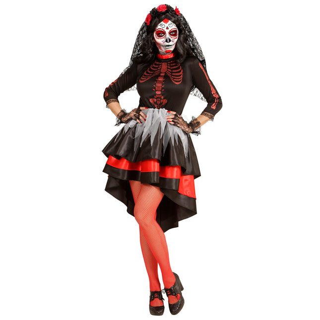 Vestido Día De Los Muertos Rojo Negro Señoras