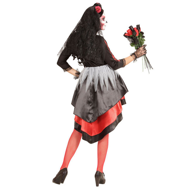Vestido Día De Los Muertos Rojo Negro Señoras