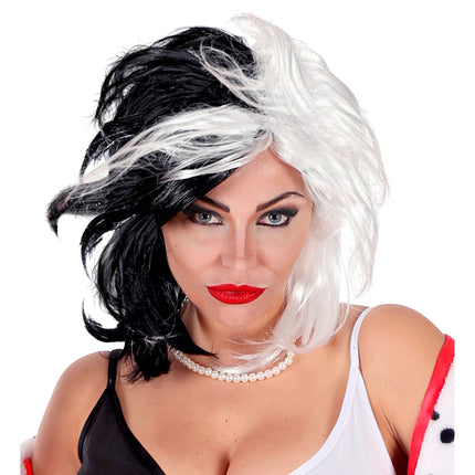 Peluca Negra Blanca Cruella