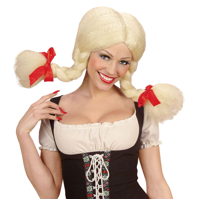 Peluca Oktoberfest Rubia Heidi Doblable