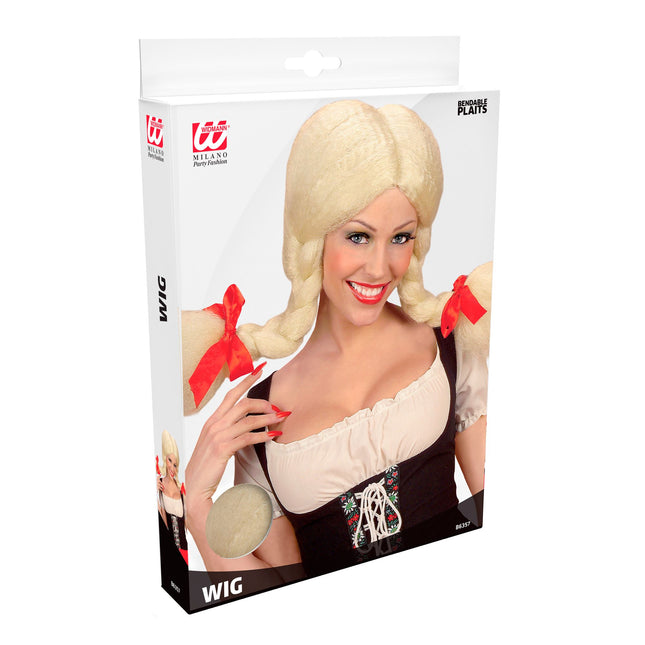 Peluca Oktoberfest Rubia Heidi Doblable