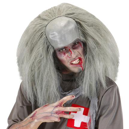 Peluca Halloween Calva Zombi Gris