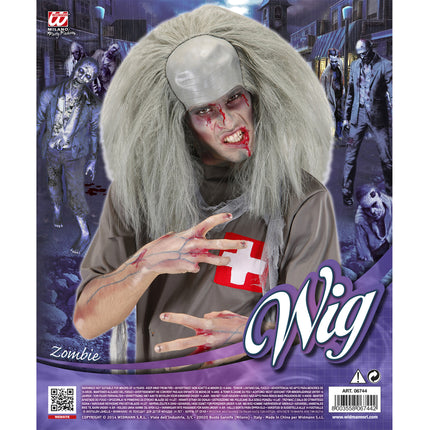 Peluca Halloween Calva Zombi Gris
