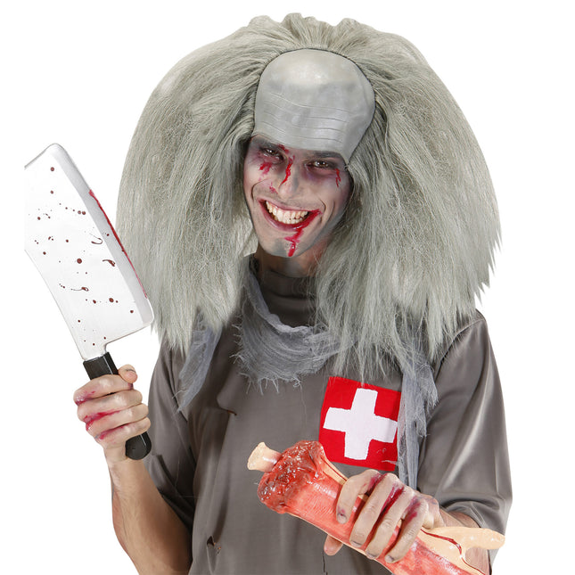 Peluca Halloween Calva Zombi Gris