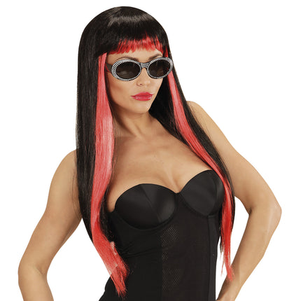 Peluca Halloween Negra Roja Gótica