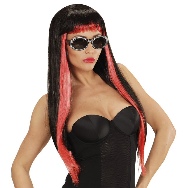 Peluca Halloween Negra Roja Gótica