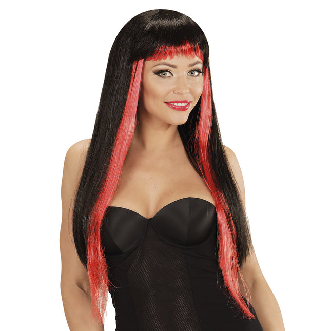 Peluca Halloween Negra Roja Gótica