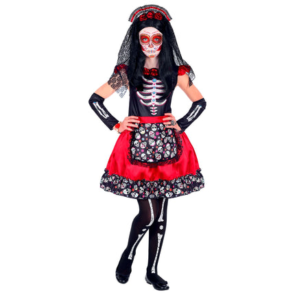 Vestido Día De Los Muertos Negro Rojo Niña