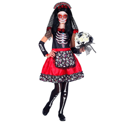 Vestido Día De Los Muertos Negro Rojo Niña