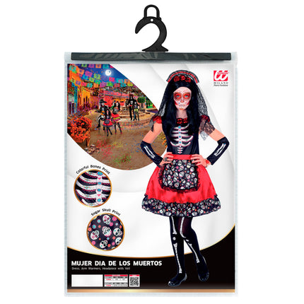 Vestido Día De Los Muertos Negro Rojo Niña