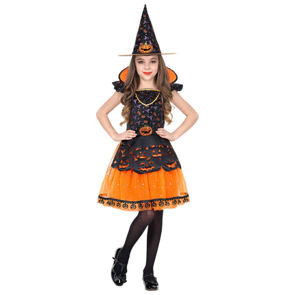Disfraz Halloween Negra Naranja Niña Bruja