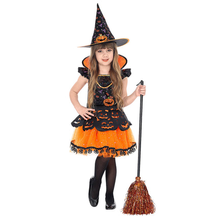 Disfraz Halloween Negra Naranja Niña Bruja