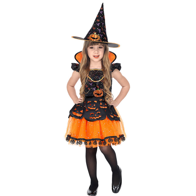 Disfraz Halloween Negra Naranja Niña Bruja