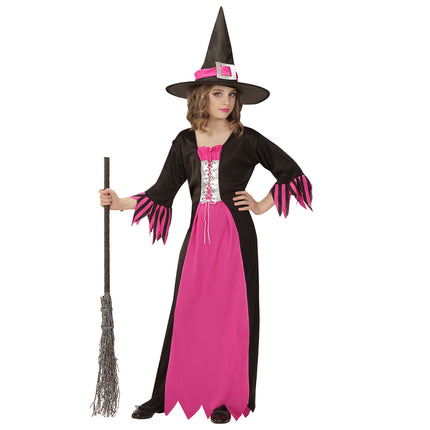 Vestido Halloween Negro Rosa Niña Bruja