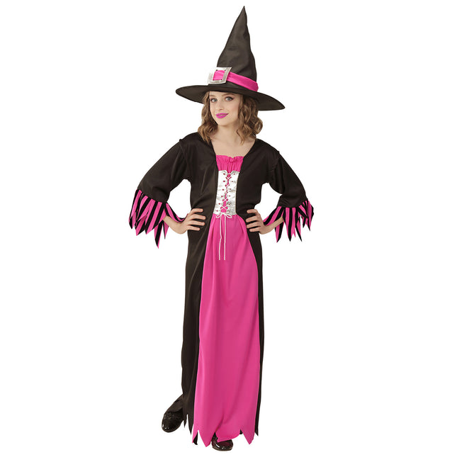 Vestido Halloween Negro Rosa Niña Bruja