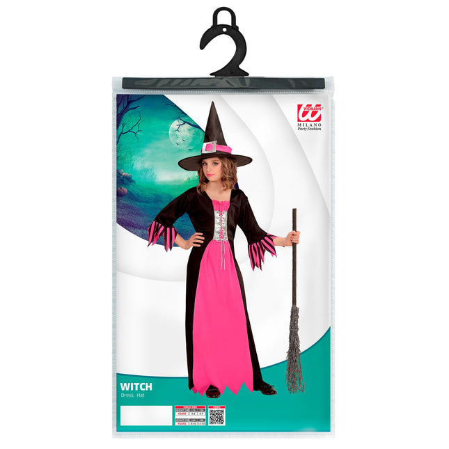 Vestido Halloween Negro Rosa Niña Bruja